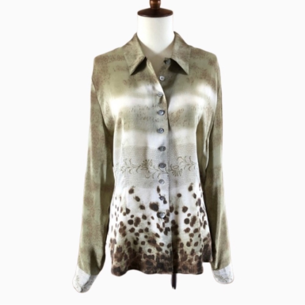 Green & Brown mixed print silk blouse